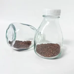 Squat Round Glass Milk Bottles Reusable Storage Juice Milk Beverage Bottles with Plastic Lid for Kefir Kombucha and Water