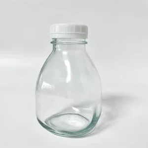 Squat Short Glass Beverage Bottle with Plastic Caps for Water Wine Tequila Brandy and Juice