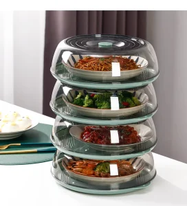 Stackable Food Cover Tray with Clear Dustproof Lid Plastic Serving Plate Cover for Kitchen Dining Table Food Protector