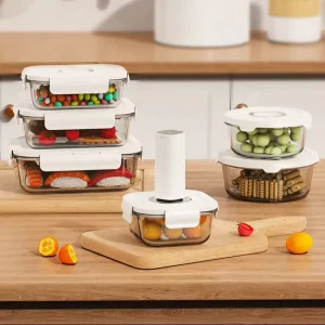 Stackable Home Vacuum Food Storage Containers Set Eco Friendly Airtight Fresh Keeping Food Container for Food with Mini Pump