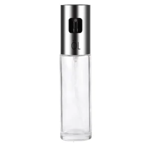 Stainless Steel Kitchen Oil Bottle with Leak Proof Spray Head Glass Oil Bottle Press for Convenient Vinegar Oil Dispensing