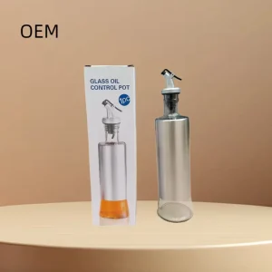 Stainless Steel and Glass Oil Bottle with Pour Spout and Customizable Capacity