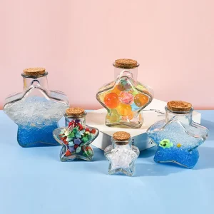 Star Shape Pentagram Decorative Glass Bottles 60ml 180ml 300ml 600ml 800ml Wishing Bottles with Corks Minimum Order 100pcs