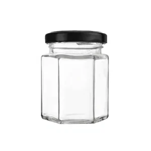 Stock 45ml 730ml Hexagonal Glass Jar Clear Honey Storage Bottle Empty Jam Jar Screw Cap Hot Stamping