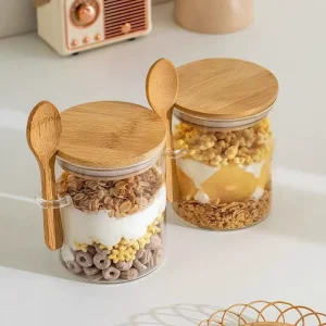 Storage Glass Jar with Lid Multi-Use Container for Kitchen for Food Tea Candy Seasoning with Spoon Kitchen Organizer