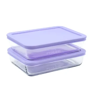 Straight-Edge Glass Food Storage Container with Purple PE Lid
