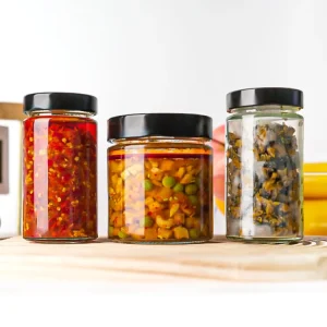 Straight Glass Food Jar with High Lid for Chilli Sauce, Pepper Sauce, Honey, Jam, and Jelly