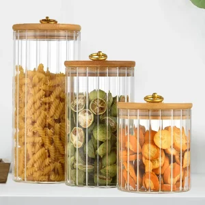 Straight-Stripe Transparent Glass Storage Jar with Airtight Locking Clamp, 500ml