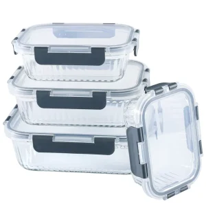 Striped Glass Crisper Food Container