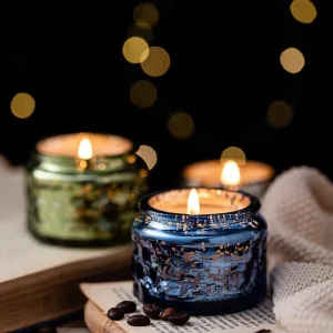 Stylish Metallic Mercury Glass Hammered Scented Candle Jar with Lid Designer Candles for Holiday Party Decor