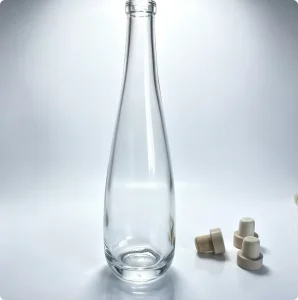 Tall Cylindrical Transparent Glass Beverage Bottle with Stopper