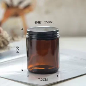 Tea Color Amber Glass Candle Jars with Silver Lid 100ml 250ml