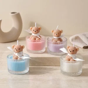 Teddy Bear Scented Candle Glass Jar Decorative Gift Candle
