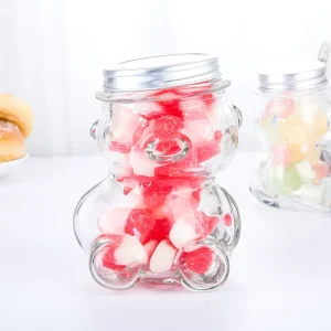 Teddy Bear-Shaped Glass Food Storage Jar with Lid for Honey, Candy, Sugar, or Chocolate