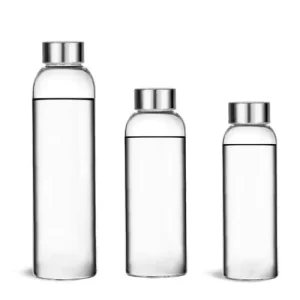 Thick Borosilicate Glass Water Bottle with Stainless Steel Lid