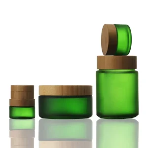 Thick-Bottom 200ml Transparent Green Scrub Cream Glass Jar with Wood-Grain Cap