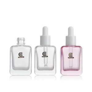 Thick Bottom Rectangle Transparent Cosmetic Glass Dropper Bottle for 30ml Skincare Oil