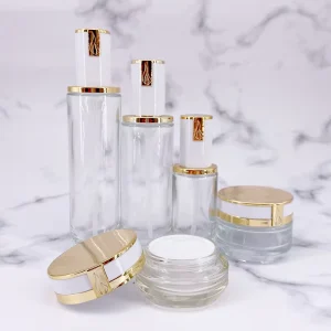 Thick Bottom Transparent Skin Care Set Empty Glass Cosmetic Bottle Luxury Cream Essence Oil Bottle Cosmetic Cream Jar