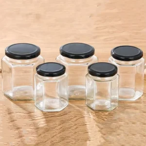 Thick Glass Hexagonal Jar with Twist Lug Cap for Canning Preserving 250ml