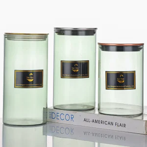Top Grade Round Glass Storage Container 2000ml Spaghetti Grain Storage Jars With Gold Lid