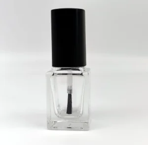 Transparent 15ml Empty Glass Nail Polish Oil Bottle with Black Lid Cap, Brush, Screen Printed