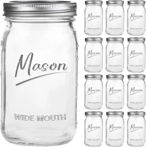 Transparent 32oz Wide-Mouth Glass Mason Jars with Lids for Canning
