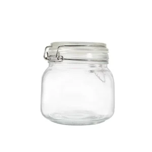 Transparent 500ML 1000ML Big Size Short Round Glass Canning Jar Storage Bottles with Wide Mouth with Clamp Lid