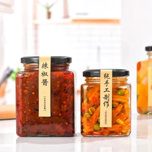 Transparent 500ml Hexagon Glass Jar with Screw Cap and Sticker Label for Honey, Jam, Pickles, Jelly, and Food Storage