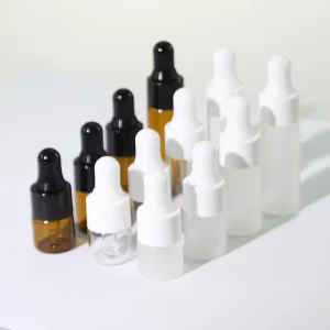 Transparent Amber Glass Dropper Bottles Round Small Sizes 1ml 2ml 3ml 5ml for Massage Oil Skin Care Serum with Screw Cap