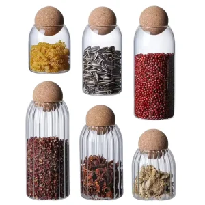 Transparent Borosilicate Glass Kitchen Storage Jar Sets with Metal Jar Corks