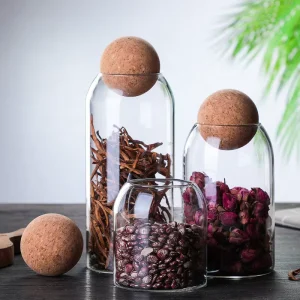 Transparent Borosilicate Glass Storage Jar 500ml 800ml 1000ml 1300ml with Cork Ball Lid