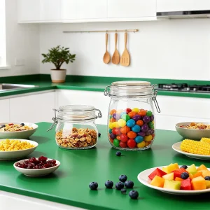 Transparent Canning Jar with Lids, Airtight Glass Container with Clamp Seal