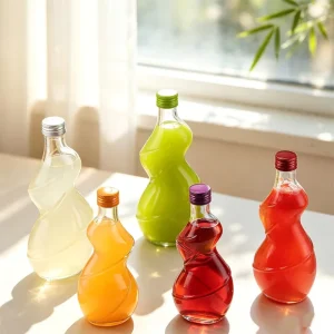 Transparent Creative Shape Beverage Glass Bottle 250ml 350ml 500ml Reusable Empty Glass Fruit Wine Bottles with Caps