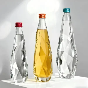 Transparent Crystal Flat Shape Glass Wine Bottles with Custom Cork Stoppers and Printing for Vodka 350ml 500ml 750ml