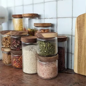 Transparent Custom Glass Food Storage Jar with Airtight Bamboo Lid