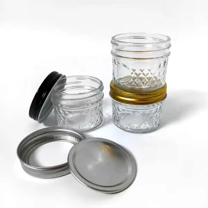 Transparent Diamond Glass Mason Jar with Airtight Metal Lid for Caviar, Honey Sauce, Olive Oil, Cake and Baby Food