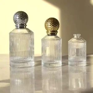 Transparent Frosted Stripe Glass Perfume Spray Bottle Atomizer with Gift Box