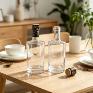 Transparent Glass Beverage Bottles 350ml 500ml 750ml with Cork Seal for Liquor and Spirits