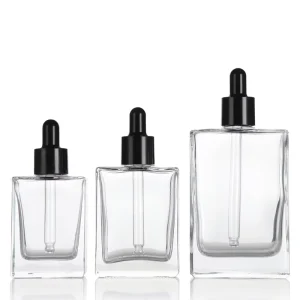 Transparent Glass Bottles 30ml 50ml 100ml with Black Plastic Dropper Cosmetic Packaging for Skincare Serum