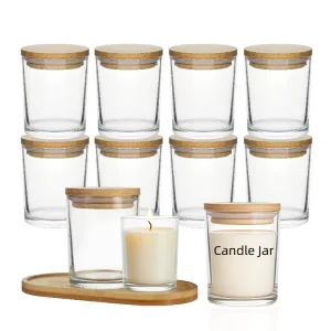 Transparent Glass Candle Jar, 200ml, with Bamboo Wood Lid