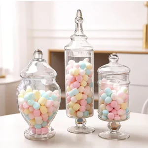 Transparent Glass Candy Jar with Lid, Large Kitchen Storage Canister