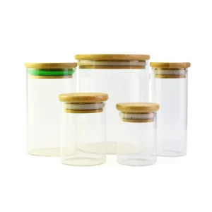 Transparent Glass Container with Bamboo Wood Lid for Cookies, Tea, Coffee, and Spices, Square or Round