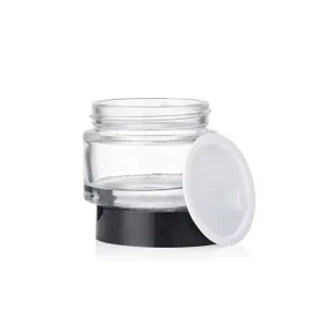 Transparent Glass Cosmetic Eye Cream Jar With Black Lid