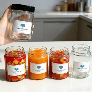 Transparent Glass Food Containers with Screw Aluminum Caps for Jam, Chilli Sauce, Pickles, Nuts, and Milk, 100 ml, 500 ml, 730 ml
