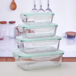 Transparent Glass Food Storage Container with Lid for Lunch and Refrigerator Use