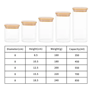 Transparent Glass Food Storage Jar with Food-Grade Bamboo Lid