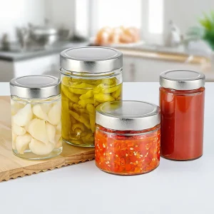 Transparent Glass Jars 220ml 300ml 500ml with Tinplate Screw Covers for Jam and Chili Sauce Storage