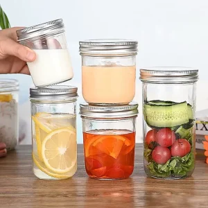 Transparent Glass Mason Jar With Aluminum Cap 8oz Wide Mouth Canning Jar 100ml 200ml 300ml 500ml