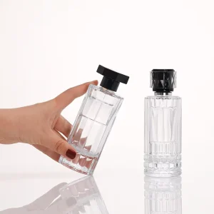Transparent Glass Perfume Spray Bottle 100ml with Screen Printing Pump Sprayer Rectangle Shape