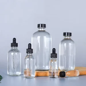 Transparent Glass Serum Oil and Lotion Bottle with Dropper, Screw Cap, or Sprayer, 1oz-32oz, 30ml-480ml